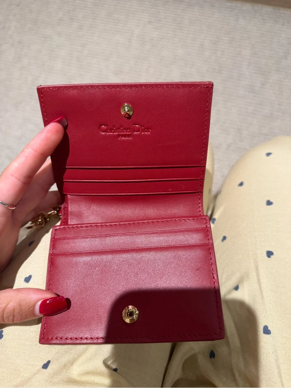 Dior Red Patent Leather Quilted Card Holder with Gold Hardware